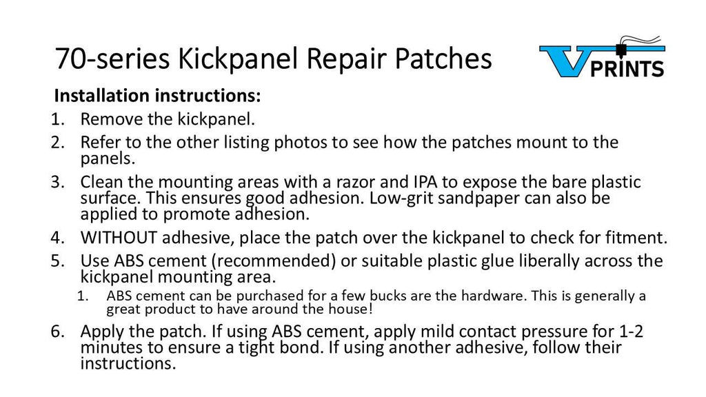 Volvo S70 V70 C70 Driver's Kickpanel Repair Patch