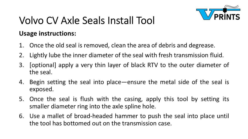 Volvo Whiteblock CV Axle Seal Install Tool